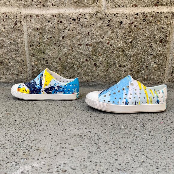 NATIVE Jefferson Paint Splash Shoes Kids 8 C8 Sneaker Natives Blue Slip On Shoe - Picture 5 of 8